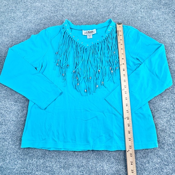 Back In The Saddle Women's Medium Western Studded Fringe Cotton Top Shirt - Picture 4 of 5
